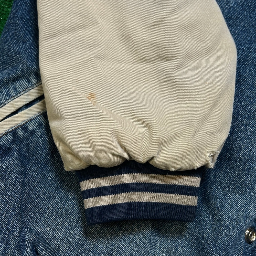 Y2K / Vintage Basic Editions Denim Varsity M Blue Bomber Two Tone Removable Hood - Picture 7 of 13